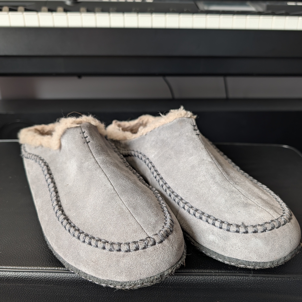 Sorel Men’s Suede Mule Slippers Size 10 Gray Faux Shearling‎ Lined Slip On